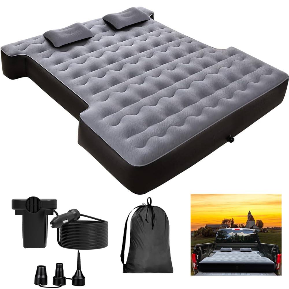 Kinmac Truck Bed Air Mattress Inflatable Pickup Air Bed - For 5.5-5.8Ft Full-Size Short Truck Beds With 16.4Ft Car Air Pump Cord